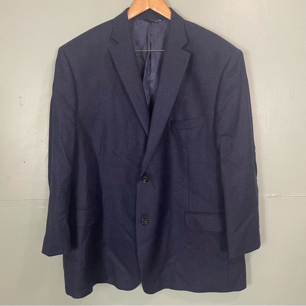 Ralph Lauren Executive Fit Plaid Blazer 100% Wool‎ Navy Blue Men Sz 52R Sport